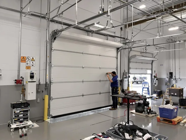 Commercial garage door repair being performed by Port Wentworth Garage Door Repair expert in Port Wentworth