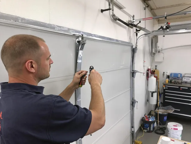 Before and after garage door dent repair by Port Wentworth Garage Door Repair in Port Wentworth