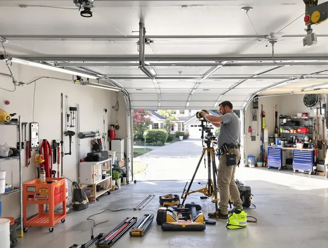 Port Wentworth Garage Door Repair specialist performing laser-guided track alignment in Port Wentworth